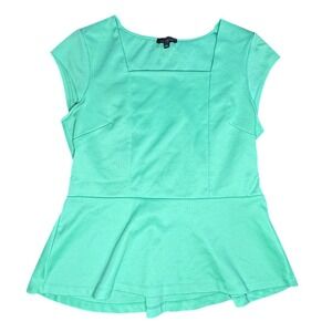 The‎ Limited Green Peplum Top Square Neck Short Sleeve Career Casual